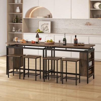 Tangkula 3-Piece Dining Table Set Bistro Table & 2 Bar Stools W/ 3-Tier Storage Shelf 4 Tangkula 3-Piece Dining Table Set Bistro Table & 2 Bar Stools W/ 3-Tier Storage Shelf - Image 2