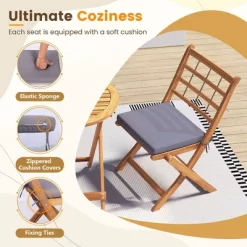 Tangkula 3 Piece Patio Wood Bistro Set Folding Table Chair Set W/Soft Seat Cushions Acacia Wood Frame High-Back Portable Chairs -Tangkula GUEST e14cb244 8fa6 4372 8f8c 9a4435d0dd3b