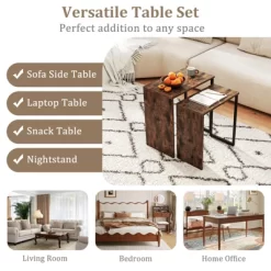 Tangkula Nesting Coffee Table Set Of 2 Modern Accent Sofa Side Tables W/ Faux Wood Top & Heavy Duty Metal Frame -Tangkula GUEST e14f5ea1 04a0 409e 894e 1262c5ee671e