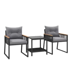 Tangkula 3 PCS Patio Furniture Set PE Rattan Wicker Chairs W/ 2 Tier Coffee Table Soft Back 17 Tangkula 3 PCS Patio Furniture Set PE Rattan Wicker Chairs W/ 2 Tier Coffee Table Soft Back -Tangkula GUEST e18c9328 fe4c 4ad4 aebc 34bc0b3921e3