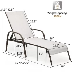 Tangkula 2 PCS Outdoor Chaise Lounge Chair Adjustable Reclining Bed With Backrest& Armrest Gray