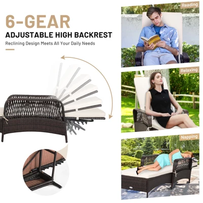 Tangkula Patio Chaise Lounge Chair Six-Position Adjustable Outdoor Recliner With Cushion & Pillow For Poolside Balcony Backyard 7 Tangkula Patio Chaise Lounge Chair Six-Position Adjustable Outdoor Recliner With Cushion & Pillow For Poolside Balcony Backyard - Image 5