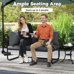 Tangkula Patio Loveseat W/ Removable Pillows & Seat Cushion Side Armrest Metal Frame -Tangkula GUEST e2ac9c9c f175 4179 9af8 d82be8121006