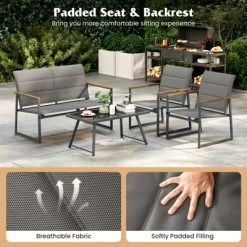 Tangkula 4 Piece Patio Furniture Set Outdoor Metal Conversation Set W/ Padded Fabric Seat -Tangkula GUEST e2ada5ce 4e8c 4909 84ef 7c919694fed3