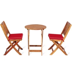 Tangkula 3PCS Folding Acacia Wood Bistro Set Patio Conversation Set W/ Red Cushions 17 Tangkula 3PCS Folding Acacia Wood Bistro Set Patio Conversation Set W/ Red Cushions -Tangkula GUEST e2b42bae 4548 410c 9d52 814d708e92f1