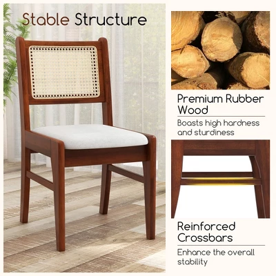 Tangkula 2PCS Rattan Dining Chairs Upholstered Kitchen Chairs W/ Rubber Wood Frame 7 Tangkula 2PCS Rattan Dining Chairs Upholstered Kitchen Chairs W/ Rubber Wood Frame - Image 5