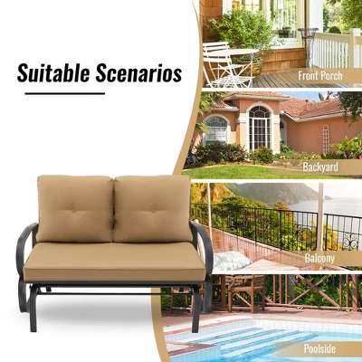 Tangkula 2-Person Outdoor Patio Glider Bench Swing Seat Bench W/ Seat & Back Cushions 8 Tangkula 2-Person Outdoor Patio Glider Bench Swing Seat Bench W/ Seat & Back Cushions - Image 6