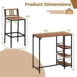 Tangkula 3 Pieces Outdoor Wood Bar Set W/ 3-Tier Storage Shelf & Metal Frame For Backyard 19 Tangkula 3 Pieces Outdoor Wood Bar Set W/ 3-Tier Storage Shelf & Metal Frame For Backyard -Tangkula GUEST e35f0ab3 1a2d 4b11 9e72 3c2b1026ae72
