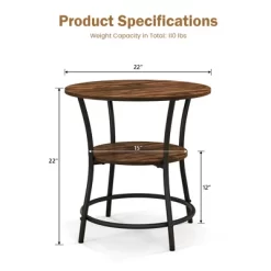 Tangkula 2-Tier Side Table Compact Round Metal Frame Coffee Table W/ Open Shelf Brown -Tangkula GUEST e385fbfe 9f97 4d02 85ab 91a93532abd3