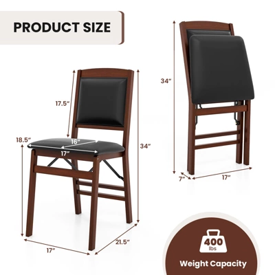 Tangkula Folding Dining Chairs Set Of 2 Foldable Wood Kitchen Chairs With Padded Seat Solid Wood Frame 9 Tangkula Folding Dining Chairs Set Of 2 Foldable Wood Kitchen Chairs With Padded Seat Solid Wood Frame - Image 7
