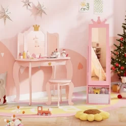 Tangkula Kids Jewelry Cabinet W/ Full-Length Mirror Foldable Drawer Anti-toppling System -Tangkula GUEST e3a0a357 a456 4bc1 b30c 0d2656ad6889