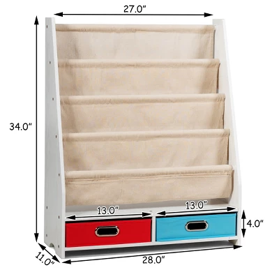 Tangkula Book Rack Kids Toys Organizer Shelves With 4 Sling Bookshelf And 2 Boxes 5 Tangkula Book Rack Kids Toys Organizer Shelves With 4 Sling Bookshelf And 2 Boxes - Image 3