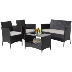 Tangkula 4PCS Outdoor Sofa Set Patio Rattan Wicker Conversation Set W/ Coffee Table -Tangkula GUEST e3c081b3 7549 4b11 8286 51801d784c0d