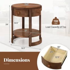 Tangkula 2-Tier Nightstand W/ Shelf & Wood Grains Drawer Round White/Brown 20 Tangkula 2-Tier Nightstand W/ Shelf & Wood Grains Drawer Round White/Brown -Tangkula GUEST e3caa6f4 259f 45ac 92de 77db3c402818