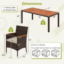Tangkula 9 Pieces Patio Dining Set For 8 Outdoor Rectangular Acacia Wood Table And PE Rattan Chairs With Umbrella Hole -Tangkula GUEST e3d94d17 b2b7 4211 a683 f96dc38e6453