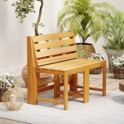 Tangkula 3-in-1 Outdoor Acacia Wood Loveseat Bench Furnitur W/ Slatted Seat For Garden