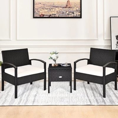 Tangkula 3PCS Rattan Patio Conversation Set Outdoor Furniture Set W/ Storage Table 5 Tangkula 3PCS Rattan Patio Conversation Set Outdoor Furniture Set W/ Storage Table - Image 3