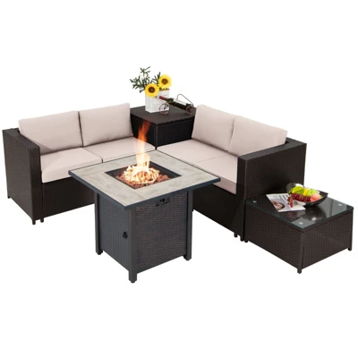 Tangkula 5-Piece Patio Furniture Set With 30 Inches Gas Fire Pit Table Outdoor PE Wicker Sectional Sofa Set With Cushions Red/Beige/Navy/Turquoise 12 Tangkula 5-Piece Patio Furniture Set With 30 Inches Gas Fire Pit Table Outdoor PE Wicker Sectional Sofa Set With Cushions Red/Beige/Navy/Turquoise - Image 10