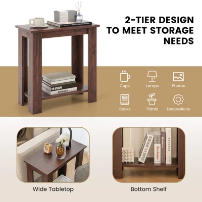 Tangkula Wood End Table 2-tier Rectangular Side Table Home Accent Table W/ Storage Shelf Small Night Stands Sofa Side Coffee Table Mahogany/White 6 Tangkula Wood End Table 2-tier Rectangular Side Table Home Accent Table W/ Storage Shelf Small Night Stands Sofa Side Coffee Table Mahogany/White - Image 4