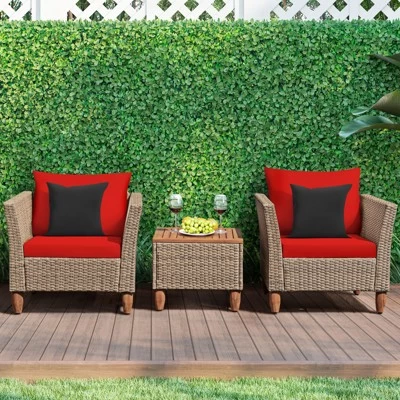 Tangkula 3 Piece Outdoor Rattan Sofa Set Wicker Conversation Furniture Set With Cushions 11 Tangkula 3 Piece Outdoor Rattan Sofa Set Wicker Conversation Furniture Set With Cushions - Image 9