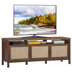 Tangkula Universal TV Stand Cabinet Television Media Console With 3 Rattan Doors Grey Oak Walnut 10 Tangkula Universal TV Stand Cabinet Television Media Console With 3 Rattan Doors Grey Oak Walnut -Tangkula GUEST e497deaf 894f 4818 8120 46c5e846f34c