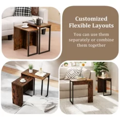 Tangkula Nesting Coffee Table Set Of 2 Modern Accent Sofa Side Tables W/ Faux Wood Top & Heavy Duty Metal Frame -Tangkula GUEST e512dd87 2720 45ef a5cc f422a39567fd