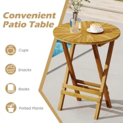 Tangkula Patio Folding Side Table 23.5" Teak Wood Round End Table Fully Assembled Natural -Tangkula GUEST e5180f5c 0c0c 44dc 887b 21ccf798ba68