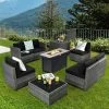 Tangkula 9 PCS Patio Rattan Furniture Set Fire Pit Table Storage Black W/ Cover -Tangkula GUEST e54e8e18 6fd2 47f8 8705 91332bc69592