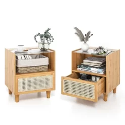 Tangkula 2PCS Bamboo Rattan Nightstand Boho Bedside End Table W/ Drawer Wood Legs 21 Tangkula 2PCS Bamboo Rattan Nightstand Boho Bedside End Table W/ Drawer Wood Legs -Tangkula GUEST e553eba1 7dc9 4e5e 9b08 e9ffa9ba0f1b