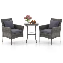 Tangkula 3-Piece Patio Furniture Set PE Wicker Conversation Bistro Set W/ A Tempered Glass Table -Tangkula GUEST e583f5da 0b09 41e4 80a3 0d88ecf103e9