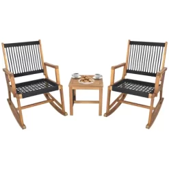 Tangkula 3 Piece Acacia Wood Rocking Chair Set W/ Coffee Table & All-Weather Rope Patio Poolside -Tangkula GUEST e5f884f2 4000 4826 8f4c 9e6e502678f8