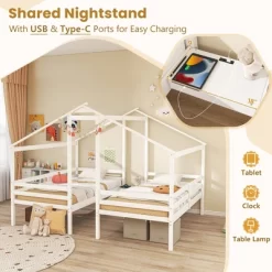 Tangkula Double Twin Size Bed Frames For Kids With Built-in Table & USB Port Guardrails -Tangkula GUEST e5fc81d1 ee2b 47f3 bd79 f4173d5a5193