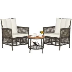Tangkula 3PCS Patio Wicker Bistro Set Furniture Set PE Rattan Table Set W/ Off White Cushions 17 Tangkula 3PCS Patio Wicker Bistro Set Furniture Set PE Rattan Table Set W/ Off White Cushions -Tangkula GUEST e627ee82 ef10 4cc6 904e 164d887be3b6