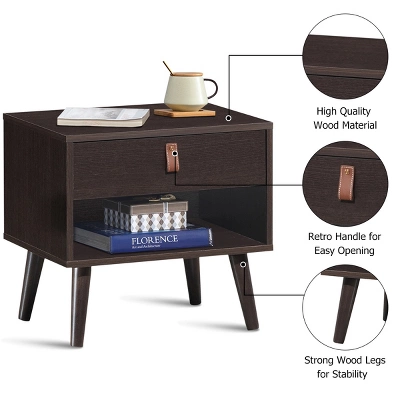 Tangkula Retro Wood Nightstand With Storage Drawer End Table Bedside Table 4 Tangkula Retro Wood Nightstand With Storage Drawer End Table Bedside Table - Image 2