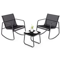 Tangkula 3 Piece Rocking Bistro Set Patio Furniture Set W/ 2 Rocking Chairs & Glass-Top Coffee Table -Tangkula GUEST e6dc5f0a fd2c 45f5 8fb7 d3f44c9f5ee3