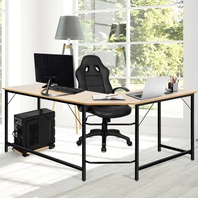 Tangkula L-shaped Computer Desk Corner Office Laptop Game Table Black/Natural 4 Tangkula L-shaped Computer Desk Corner Office Laptop Game Table Black/Natural - Image 2