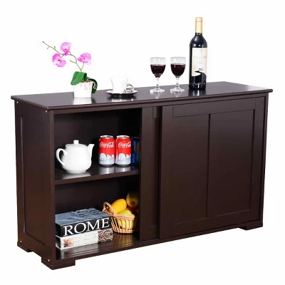 Tangkula Wood Buffet Cupboard Kitchen Storage Cabinet Sideboard W/ Sliding Door 4 Tangkula Wood Buffet Cupboard Kitchen Storage Cabinet Sideboard W/ Sliding Door - Image 2