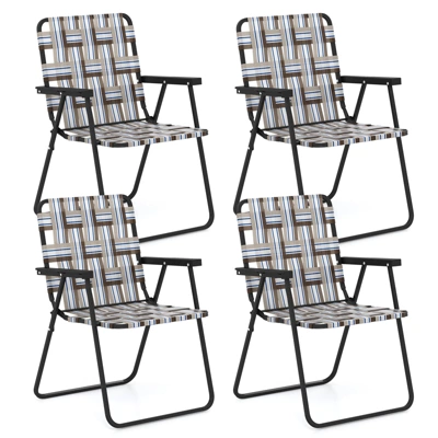 Tangkula Set Of 4 Webbed Lawn Chairs, Outdoor Patio Folding Chairs W/ Heavy-Duty Metal Frame Lightweight Portable Web Camping Chairs Brown/Blue/Red 9 Tangkula Set Of 4 Webbed Lawn Chairs, Outdoor Patio Folding Chairs W/ Heavy-Duty Metal Frame Lightweight Portable Web Camping Chairs Brown/Blue/Red - Image 7