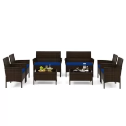 Tangkula 8 Piece Patio Rattan Conversation Set Outdoor Wicker Furniture Set W/ Chair Loveseat & Tempered Glass Table Beige/Black/Gray/Navy/Turquoise -Tangkula GUEST e7a85cc2 f4f5 42ff 9a45 8803e5179a27