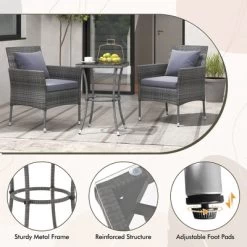 Tangkula 3-Piece Patio Furniture Set PE Wicker Conversation Bistro Set W/ A Tempered Glass Table -Tangkula GUEST e7cd9298 59d7 4e9a 9a06 6486fc7598ba