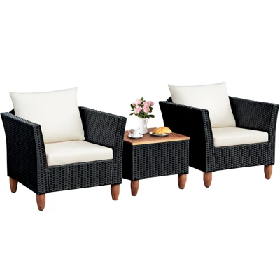 Tangkula 3-Piece Wicker Patio Furniture Set Outdoor Conversation Set W/ Cushions & Coffee Table 11 Tangkula 3-Piece Wicker Patio Furniture Set Outdoor Conversation Set W/ Cushions & Coffee Table - Image 9