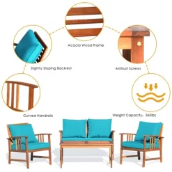 Tangkula 8pcs Wooden Patio Furniture Set Table & Sectional Sofa W/ Turquoise Cushion 16 Tangkula 8pcs Wooden Patio Furniture Set Table & Sectional Sofa W/ Turquoise Cushion -Tangkula GUEST e890c624 2701 4c8d a9b0 fd68ce1f82d9