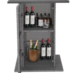 Tangkula 5PCS Wicker Bar Table Set W/ Hidden Storage Shelves Bar Table Stools Patio -Tangkula GUEST e893c396 469c 46bd b35b 39f6c55f532c