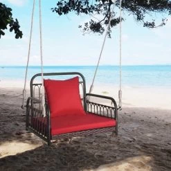 Tangkula Single Person Hanging Swing Outdoor Hanging Seat W/ Back Cushion & Seat Cushion -Tangkula GUEST e89d59d4 bd00 472d bcad 13bf3642623c