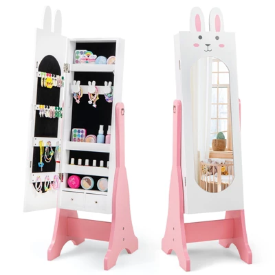 Tangkula Kids Jewelry Armoire Cabinet Free-Standing Full Length Mirror With Storage And 4 Tilt Angles 13 Tangkula Kids Jewelry Armoire Cabinet Free-Standing Full Length Mirror With Storage And 4 Tilt Angles - Image 11