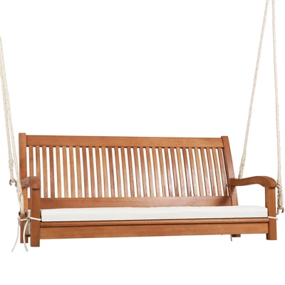 Tangkula 2-Seat Patio Hanging Wooden Porch Swing Bench W/ Cushion 10 Tangkula 2-Seat Patio Hanging Wooden Porch Swing Bench W/ Cushion - Image 8