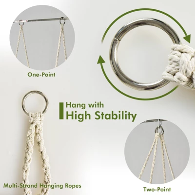 Tangkula Hammock Chair Macrame Swing, Patio Hanging Hammock Chair W/ LED Lights, Hanging Cotton Rope Hammock Swing Chair 8 Tangkula Hammock Chair Macrame Swing, Patio Hanging Hammock Chair W/ LED Lights, Hanging Cotton Rope Hammock Swing Chair - Image 6