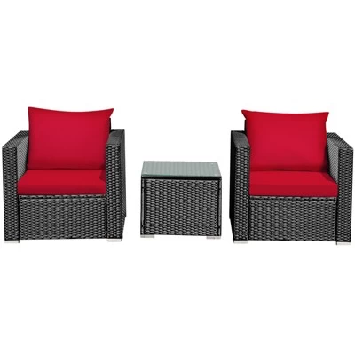 Tangkula 3PCS Patio Rattan Furniture Conversation Set With 2 Cushioned Sofas & Coffee Table For Outdoor 8 Tangkula 3PCS Patio Rattan Furniture Conversation Set With 2 Cushioned Sofas & Coffee Table For Outdoor - Image 6