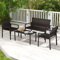 Tangkula 4 Pieces Patio Furniture Set, Heavy Duty Galvanized Metal Frame Outdoor Wicker Table And Chairs Set -Tangkula GUEST e9c7cefb bf15 4387 8172 46d2bd7a6414
