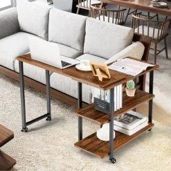 Tangkula Sofa Side Table W/Storage Shelves Mobile End Table Rolling Couch Table Desk For Living Room Bedroom